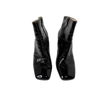 Prada Black Patent Leather Square Toe Ankle Booties | Size 39